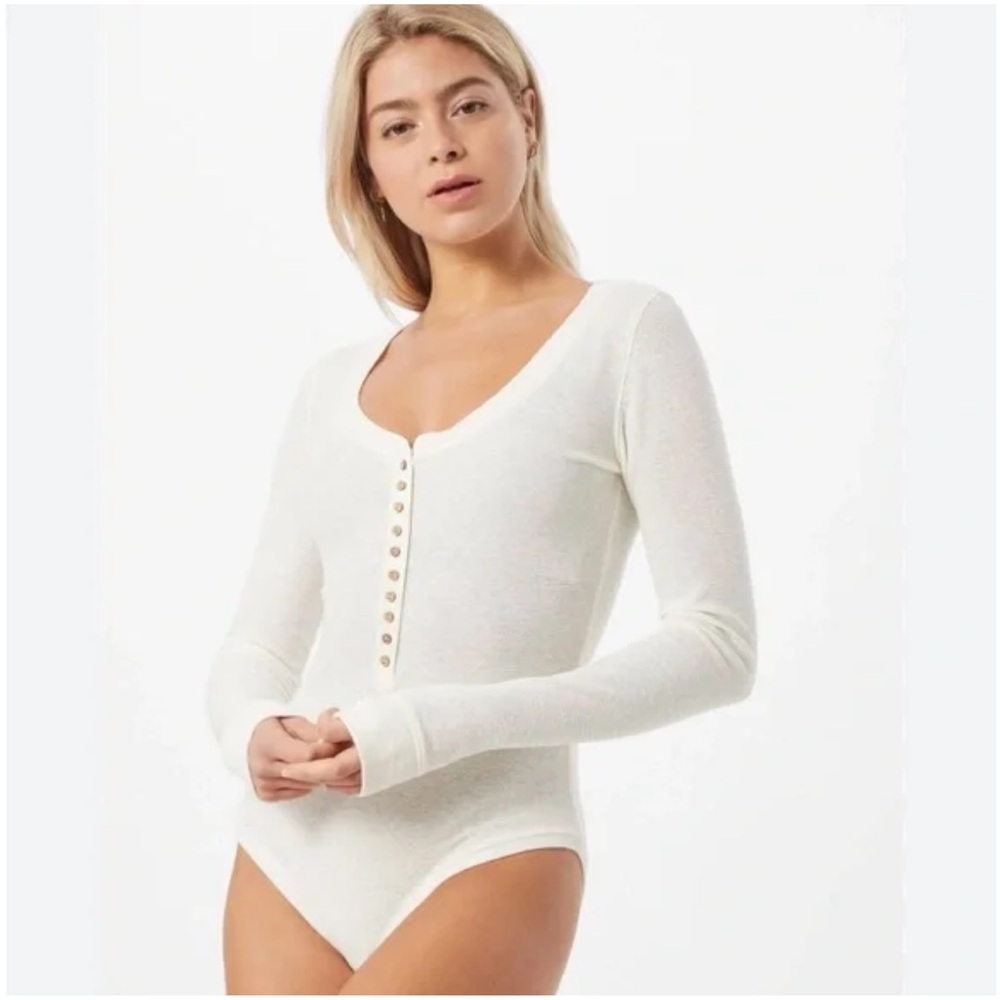 Free People Dylan long sleeve thermal henley bodysuit in ivory